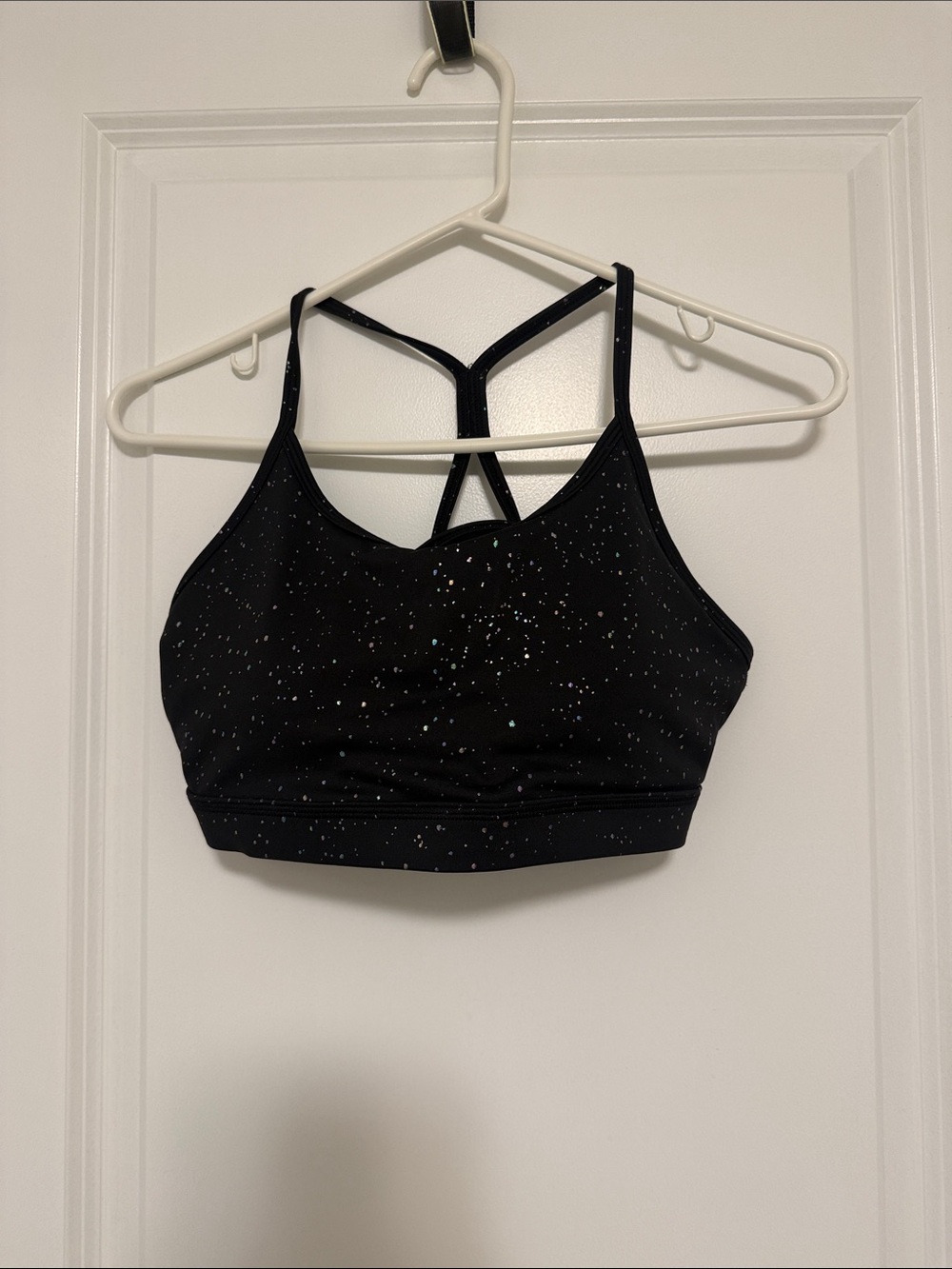 Women's Black Speckled Strappy Sports Bra